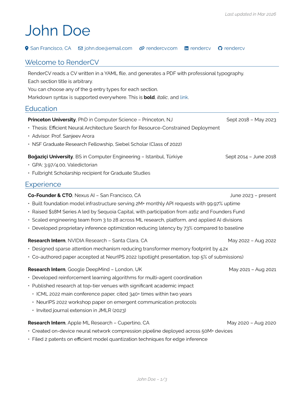 Engineering CV template preview — Engineering · Classic