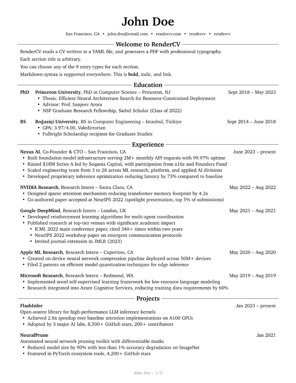 Harvard CV template preview — Finance · Academia