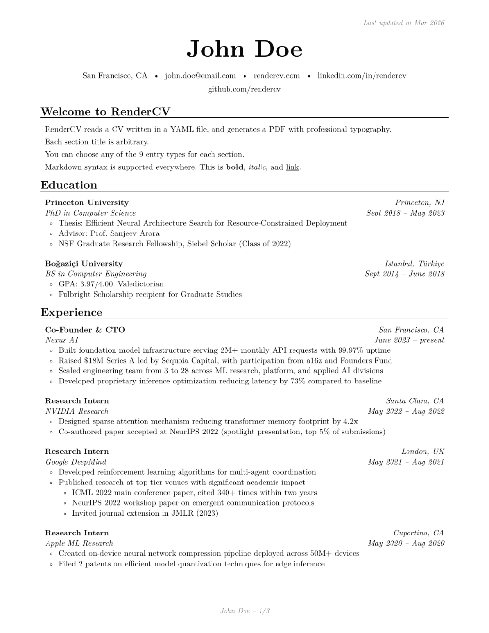 Sb2nov CV template preview — Default · Modern